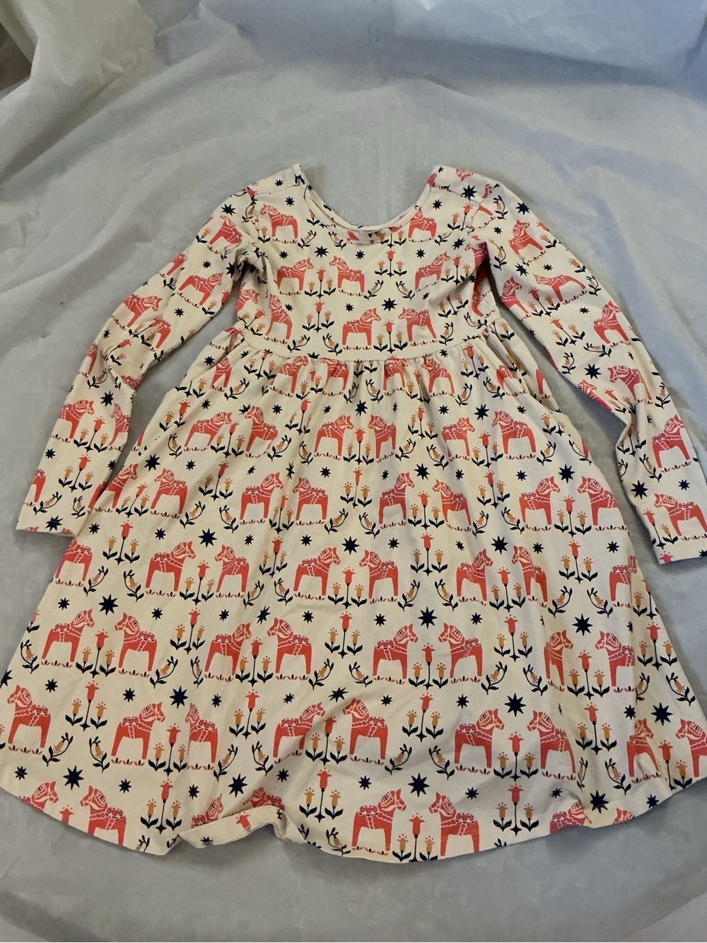 Hanna Andersson long sleeve skater dress pockets dala horse size 12
